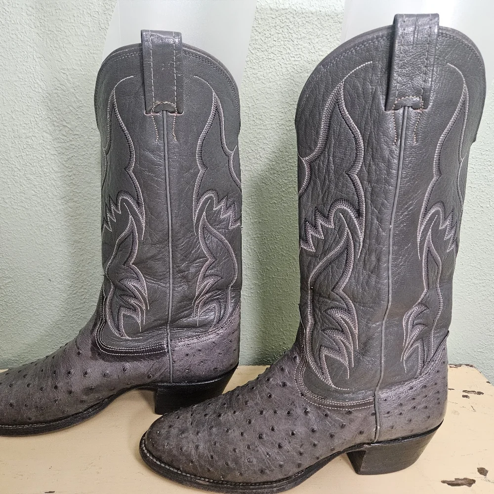 Nocona White Label Gray Ostrich Leather Western Boots 7.5 - Picture 4 of 11